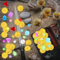 FULLIVE pirate coins halloween decor setup for party tables.