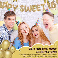Fulmoon Happy Sweet 16 banner decor setup at event enhances ambiance.