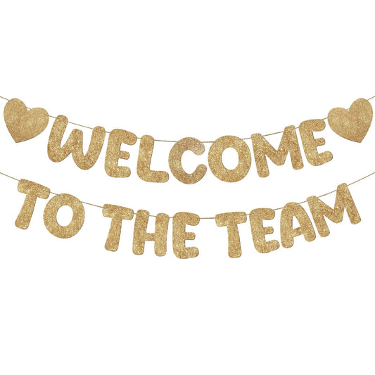 Fulmoon banner with two hearts in champagne gold greeting guests and teammates