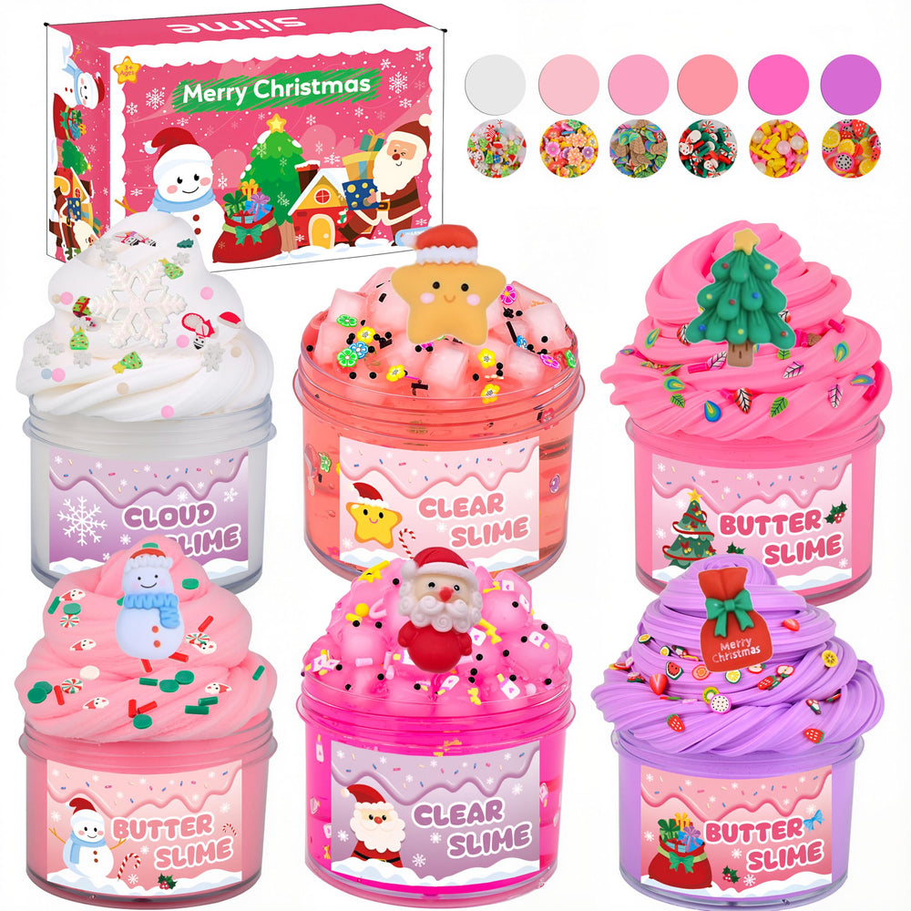 Fumeetplax Christmas slime kit pink butter in jar with charms for safe, non-sticky play