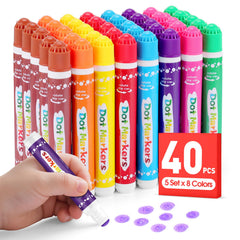 FUMILE 40-pcs dot markers for toddlers in 8 colors for easy art projects.