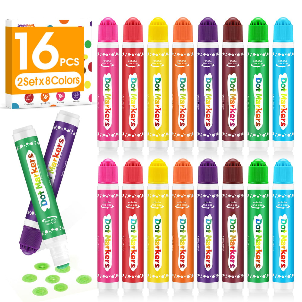 FUMILE dot markers for toddlers with easy grip for small hands and 8 colors.