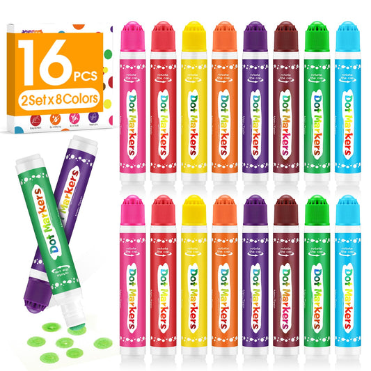 FUMILE dot markers for toddlers with easy grip for small hands and 8 colors.