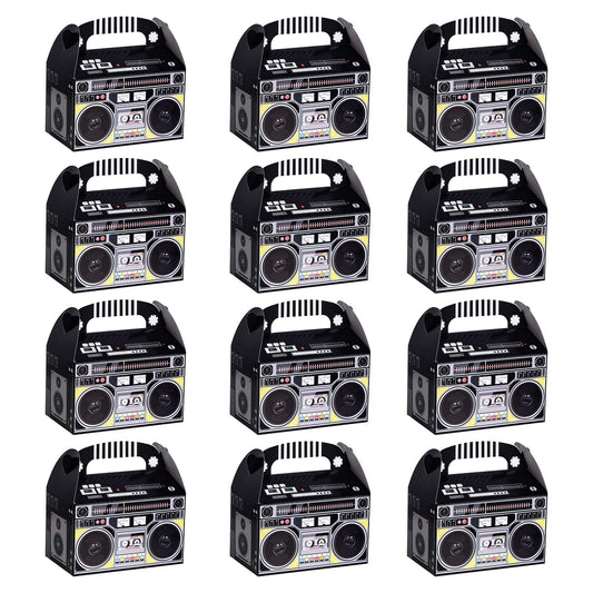 Fumwase 12-pack boombox favor box with colorful retro print for party tables