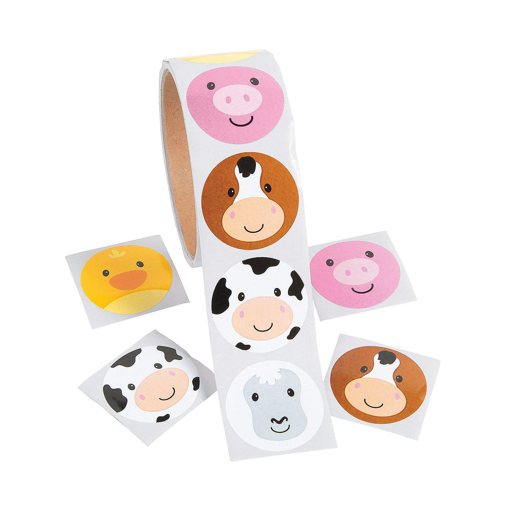 Fun Express Face Farm Stickers Roll featuring six animals for classroom rewards.