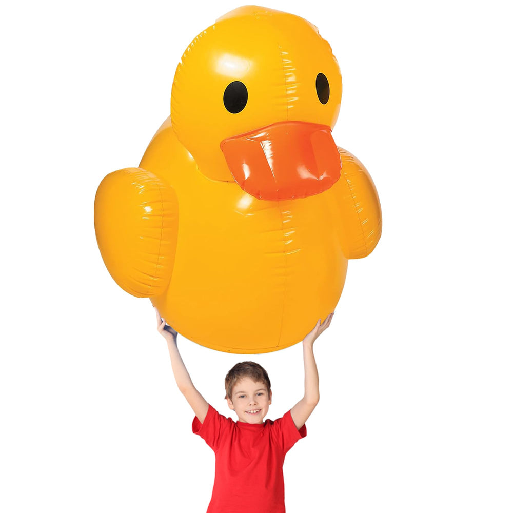 Fun Express giant inflatable rubber duck pool float, durable for repeated outdoor use.