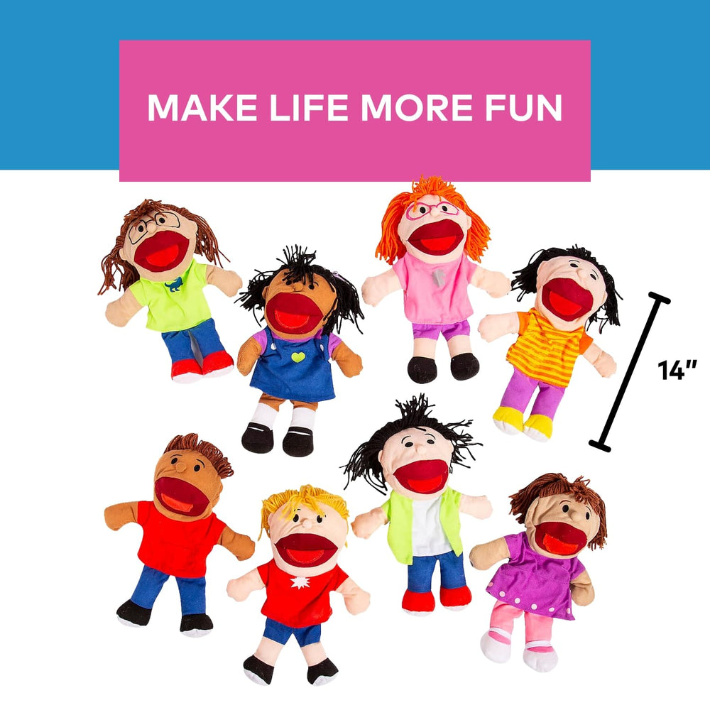 Fun Express puppets in colorful outfits ideal for dramatic play centers
