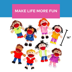 Fun Express puppets in colorful outfits ideal for dramatic play centers