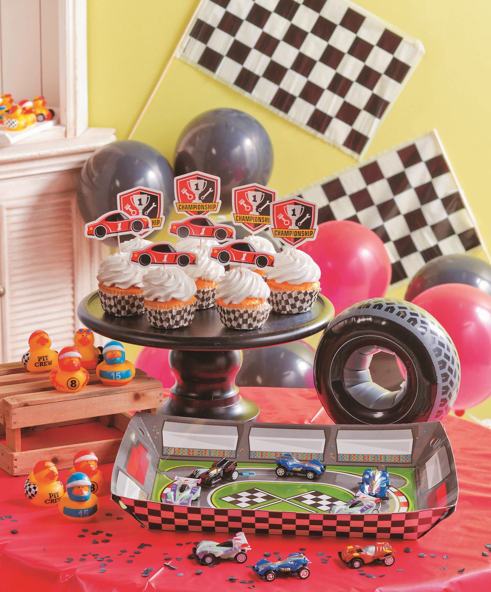 Fun Express racing car balloons scatter decorations for vibrant venue atmosphere