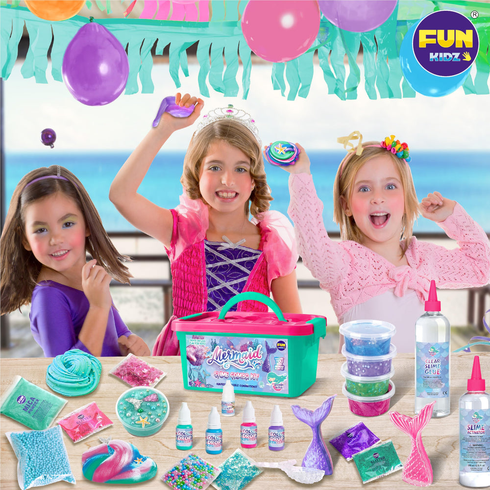 FunKidz Mermaid Slime Kit mermaid charms inspire decorative slime experiments.
