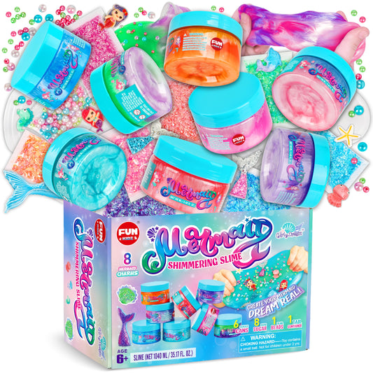 FunKidz Summer Mermaid Slime eight-pack bottles show vibrant colors for collaborative play