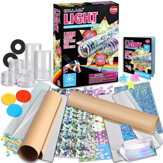 FUN KIDZ Twins Kaleidoscope Kit assembly shows two colorful optical devices for creative play