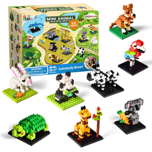 FUN LITTLE TOYS mini animal blocks show 12 unique zoo figures for classroom rewards.