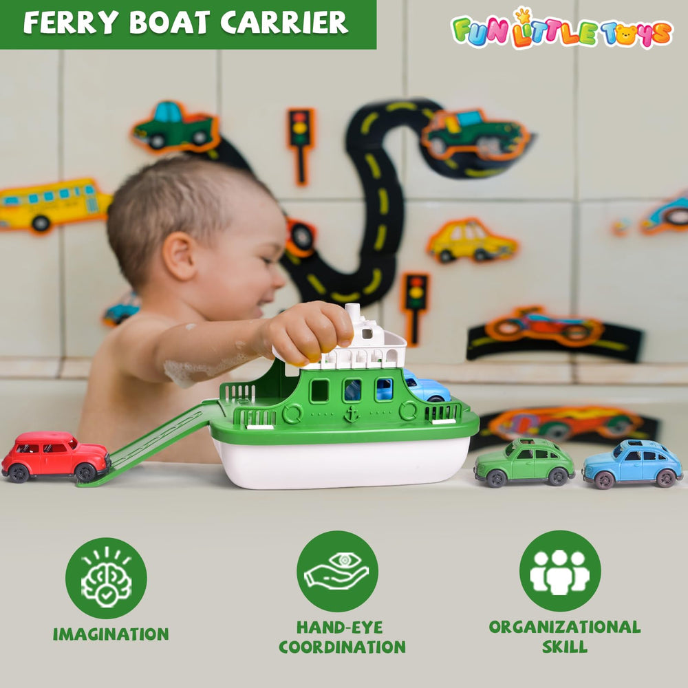 Fun Little Toys red mini car supports colorful tub adventures.
