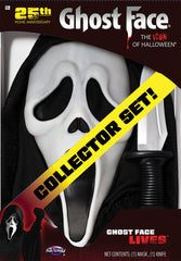 Fun World Ghost Face mask on display, highlighting iconic silhouette for fans.