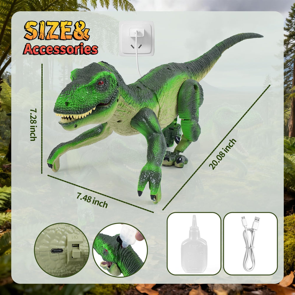 Funbud RC Dinosaur lights enhance the scene during night-time play sessions