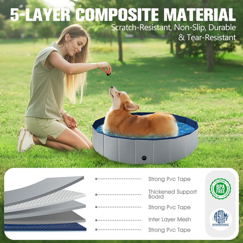 FunBy foldable dog pool drain system with large valve for quick water release