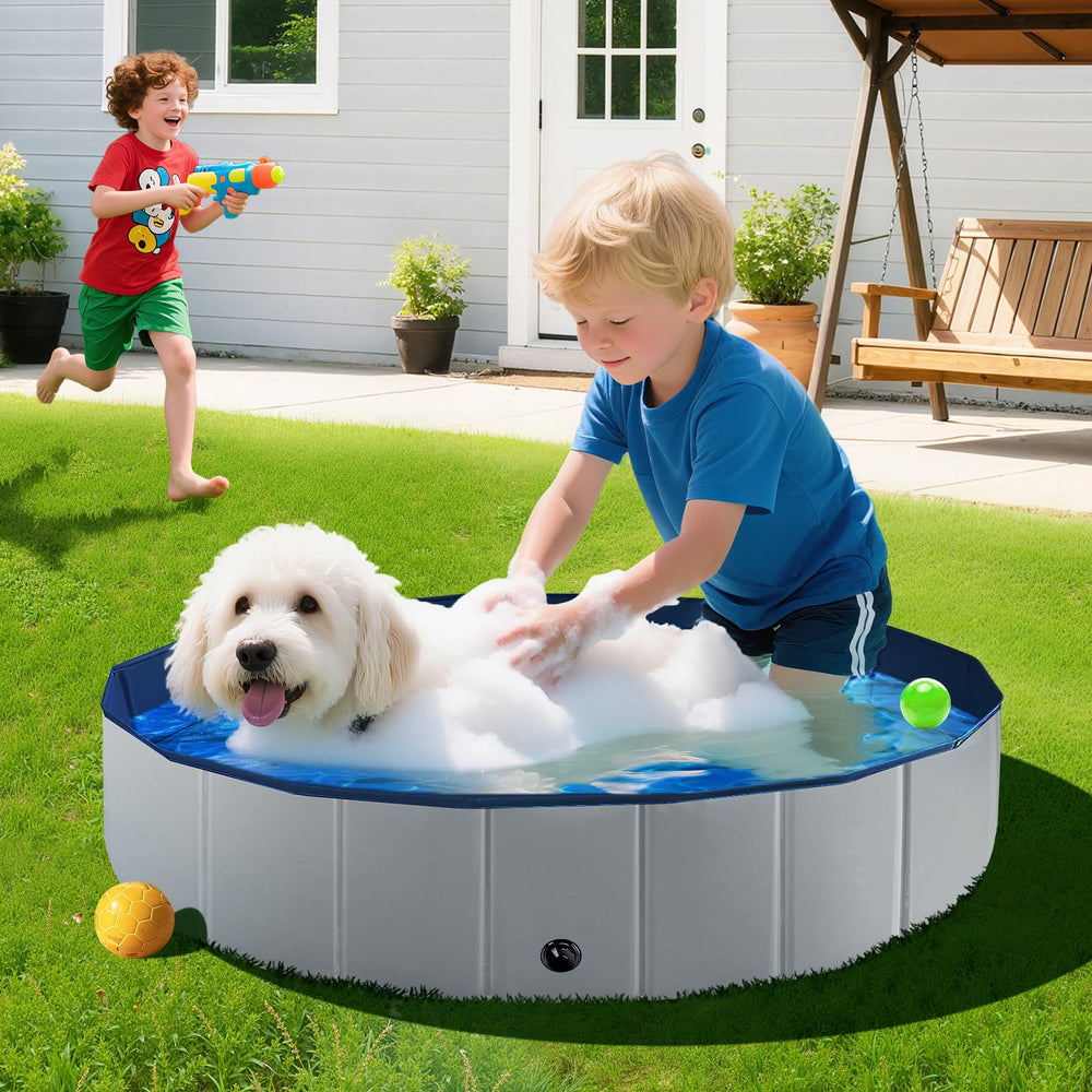 FunBy foldable dog pool shell closeup highlights sturdy anti-slip design for safe water play