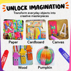 Funcils non-toxic washable paint on hands demonstrates easy cleanup after crafts.