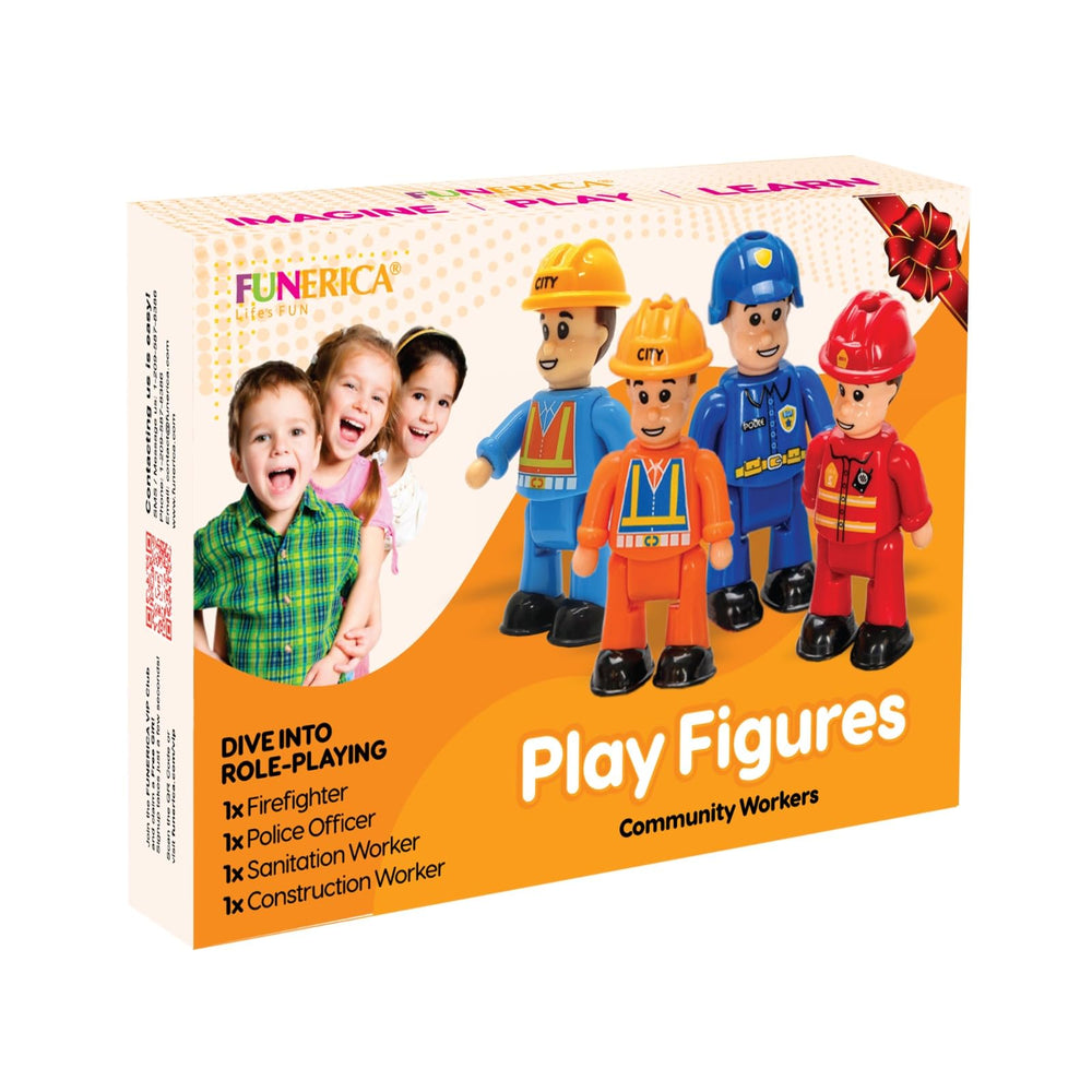 FUNERICA construction worker figurine with helmet for construction-themed pretend play.