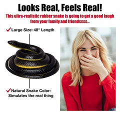 FunFamz large black snake prop, Halloween or Christmas prank accessory.