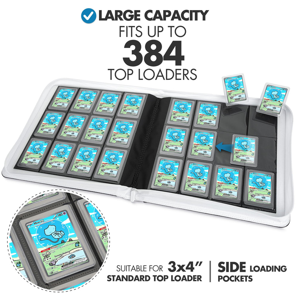 FunGuys Toploader Binder spine design reduces pressure for high-capacity storage.