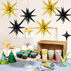 FunHot black and gold party decor set with premium foil balloons