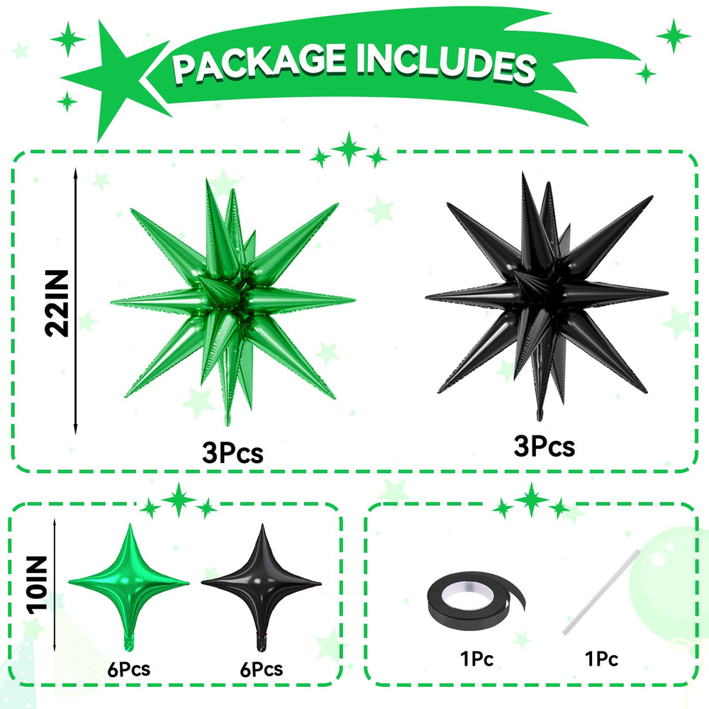 FunHot explosion star balloons in green with reflective shine