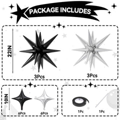 FunHot explosion star balloons silver 22-inch add a shimmering focal point.