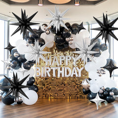 FunHot four-point star balloons silver 10-inch brighten walls and ceiling.