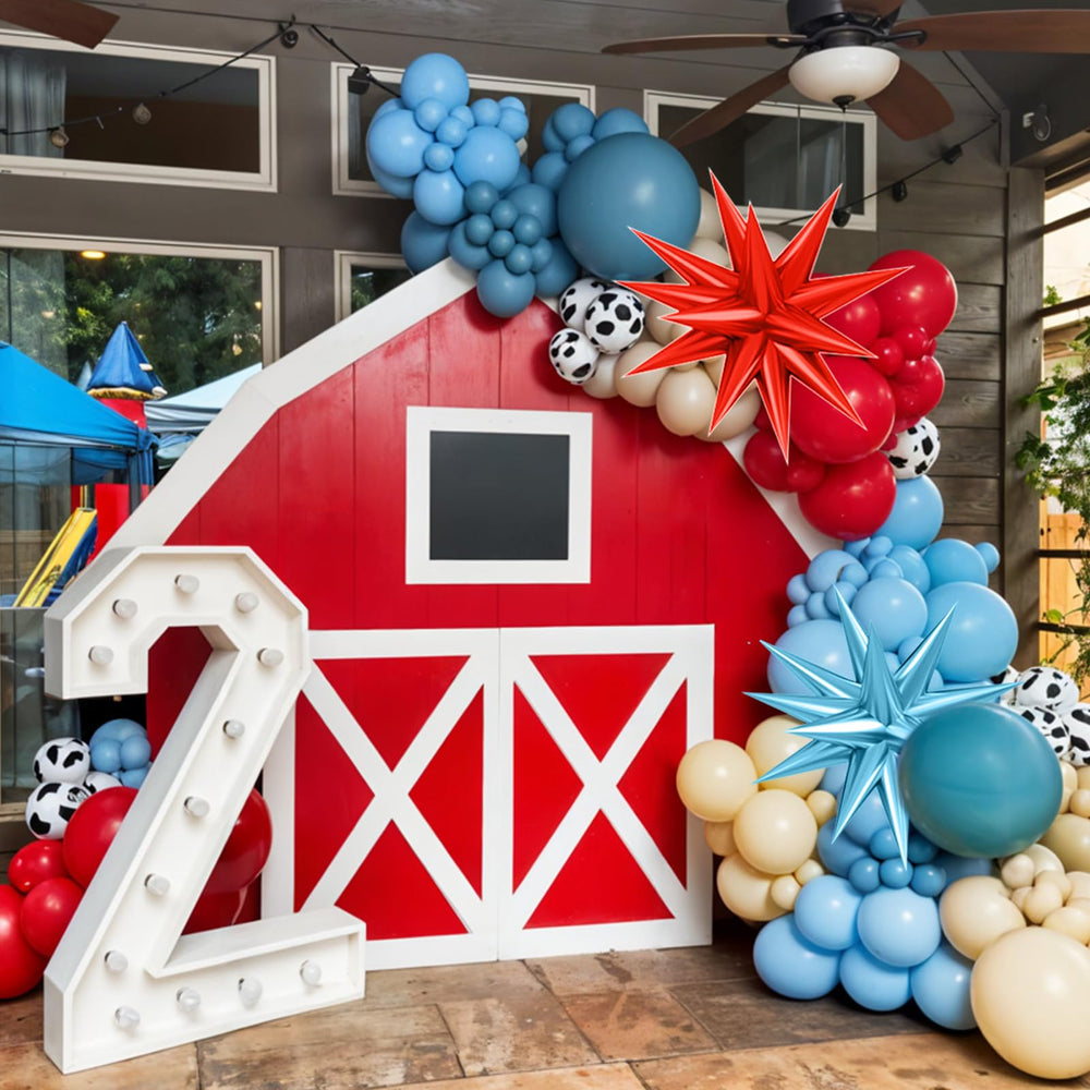 FunHot macaron blue balloons introduce soft playful tones to cowboy party decor.