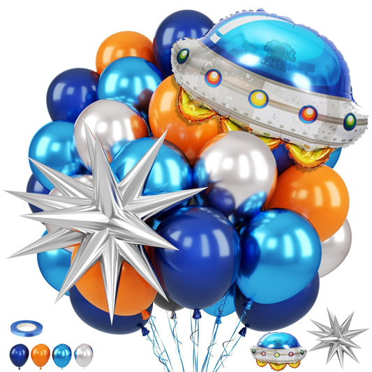 FunHot orange 12 inch space balloon adds bright color to galaxy party decor.