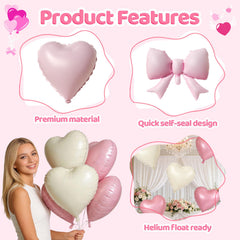 FunHot pink bow balloons, 21-inch, bring playful charm to photos.