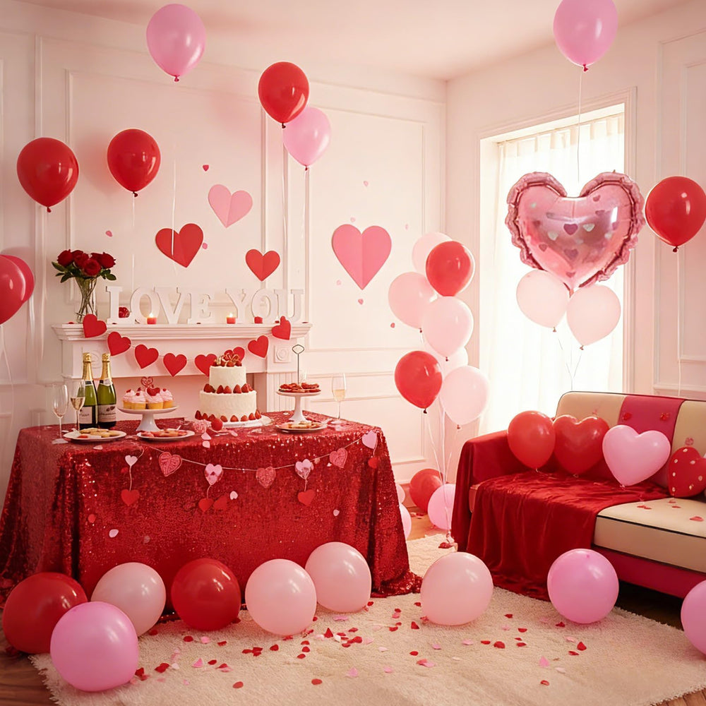 FunHot wedding decor idea with pink and red balloons for a romantic backdrop