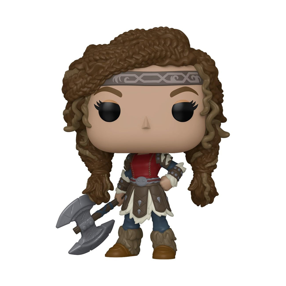 Funko Astrid Pop figure stands on a display shelf with vibrant colors.