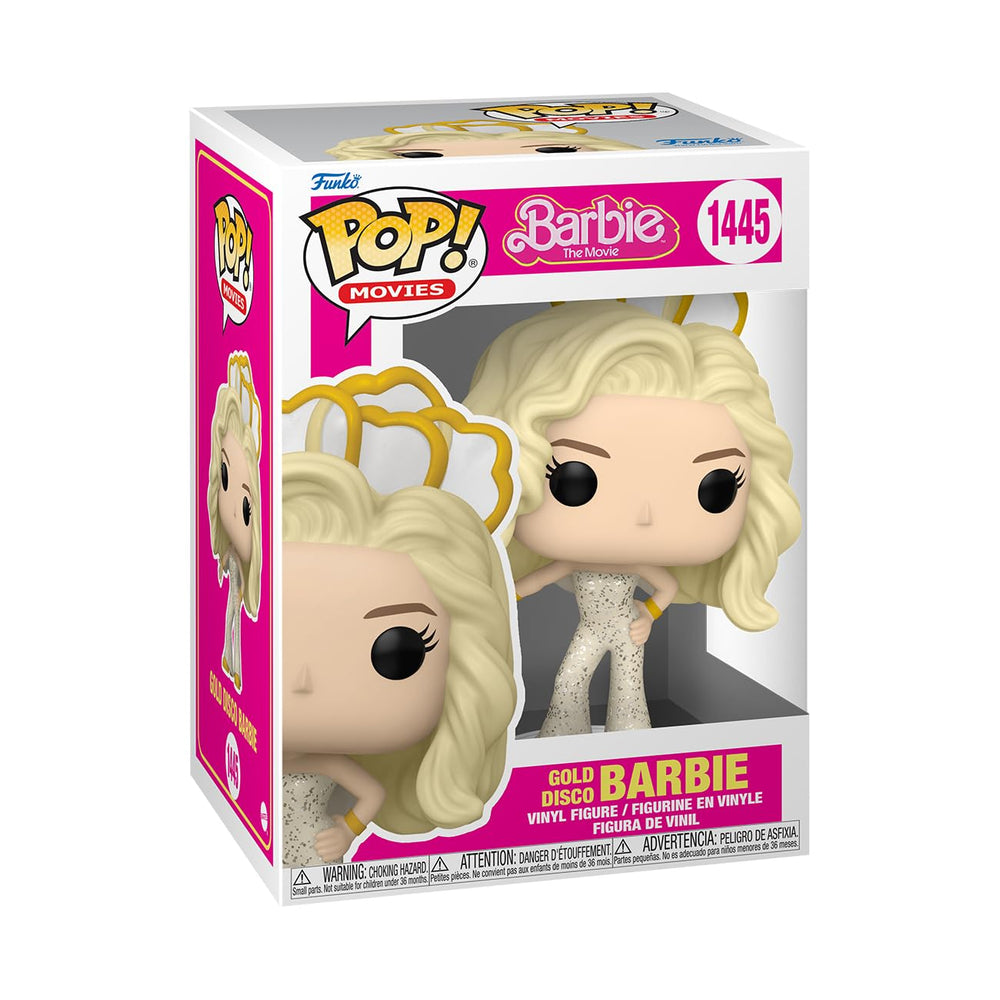 Funko Barbie Gold Disco face close-up highlights premium vinyl detail for collectors.