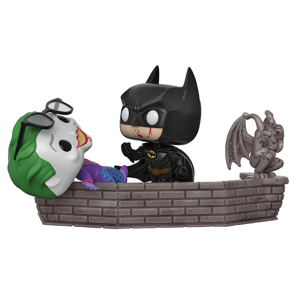 Funko Batman 80th batman-joker-1989-pop-moment captures the dynamic battle pose for display.