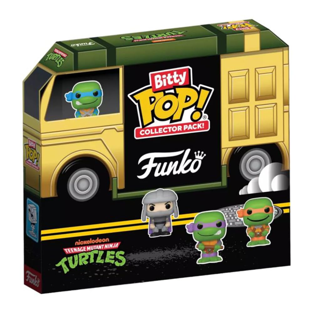 Funko Bitty Pop! TMNT 12-pack on acrylic display shelf for easy collection showcase.