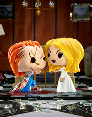Funko Chucky and Tiffany Bride of Chucky figure set on display, ideal for horror collectors