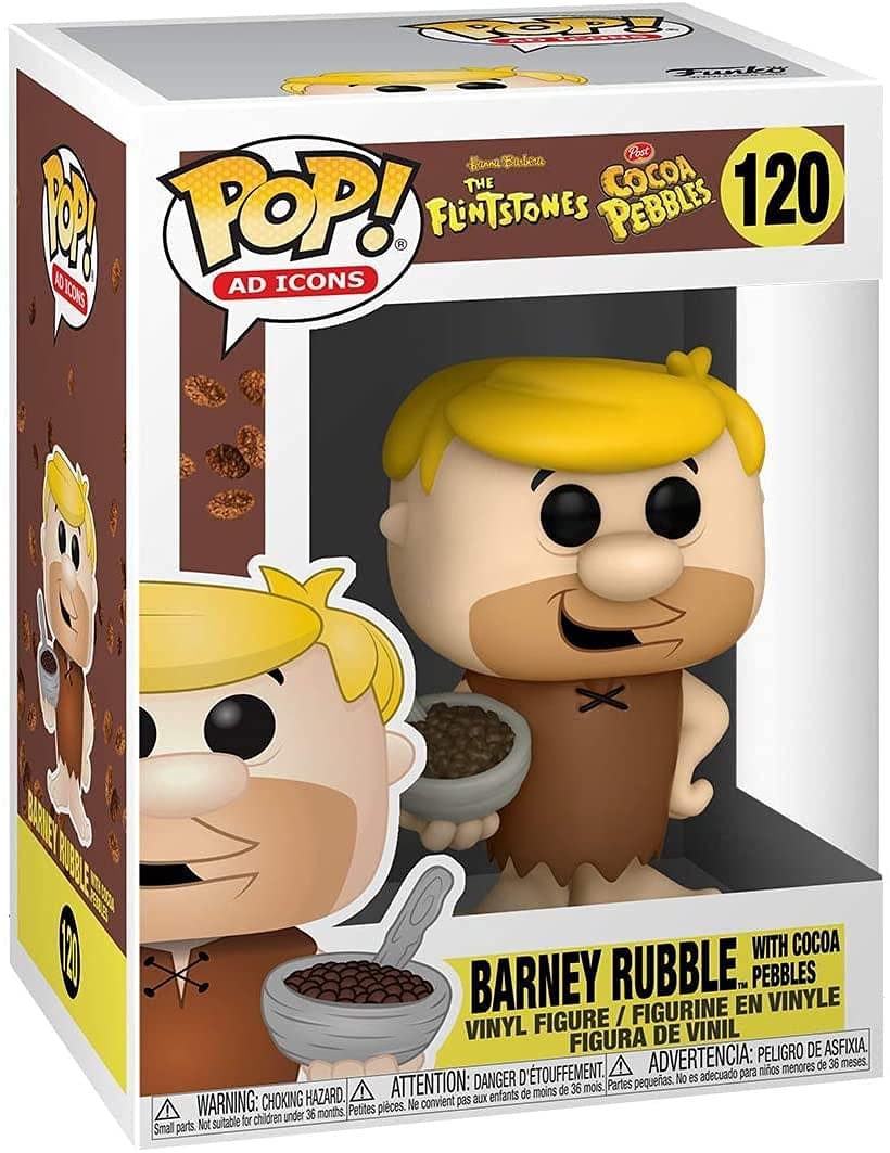 Funko Cocoa Pebbles Barney with Cereal window box, ideal for desk display and collector shelves.