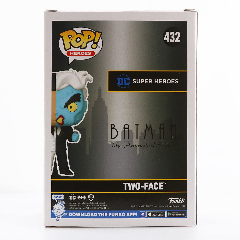 Side view of Funko DC Batman Two-Face POP! Vinyl for a striking shelf display.