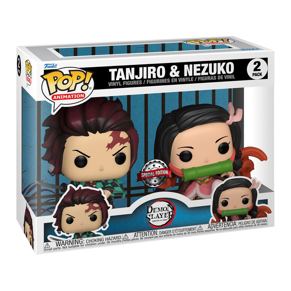 Funko Demon Slayer Tanjiro & Nezuko 2-pack figure on display shelf, ideal for collectors.