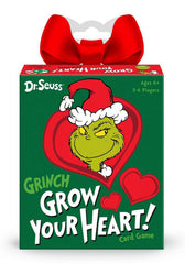 Funko Dr. Seuss Grinch Grow Your Heart game cover featuring festive artwork for family nights.
