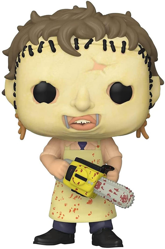 Funko Leatherface Pop! front view, ideal for shelf display.