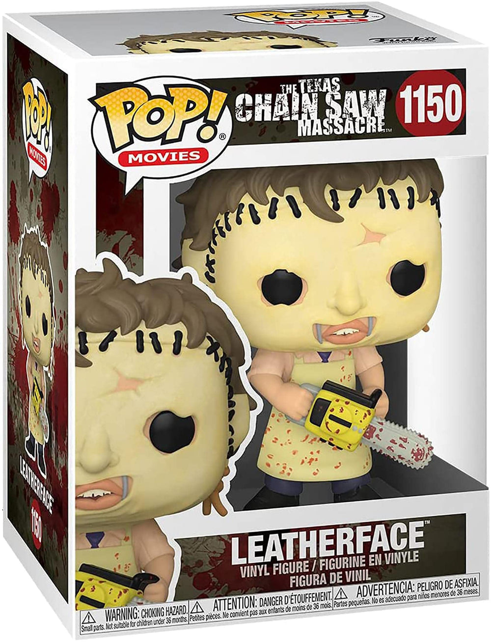 Funko Leatherface Pop! window box view, ready for display without opening.