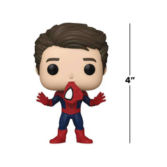 Front view of The Amazing Spider-Man unmasked Funko figure, ideal shelf display.