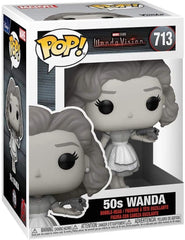 Funko Marvel WandaVision 50s Wanda bobblehead close-up, adds charm to desks or shelves.