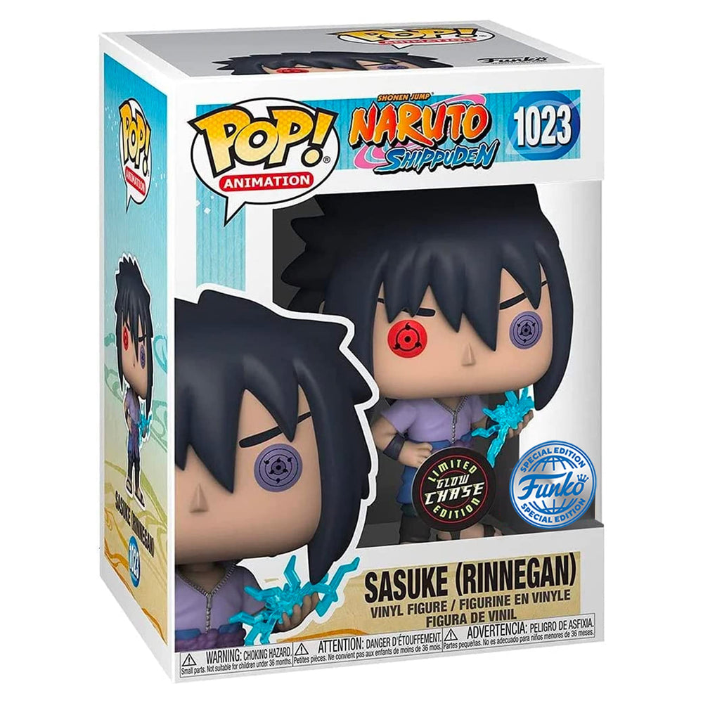 Funko Naruto Sasuke Rinnegan eyes close-up for detailed display quality.