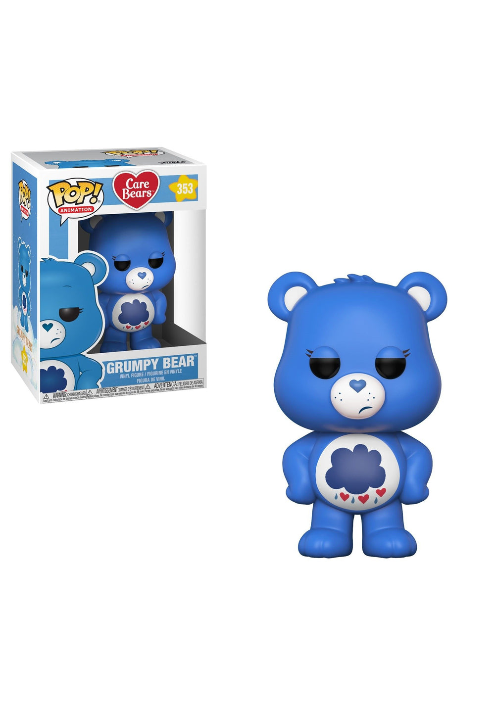 Funko Pop Grumpy Bear front view for display and collection.