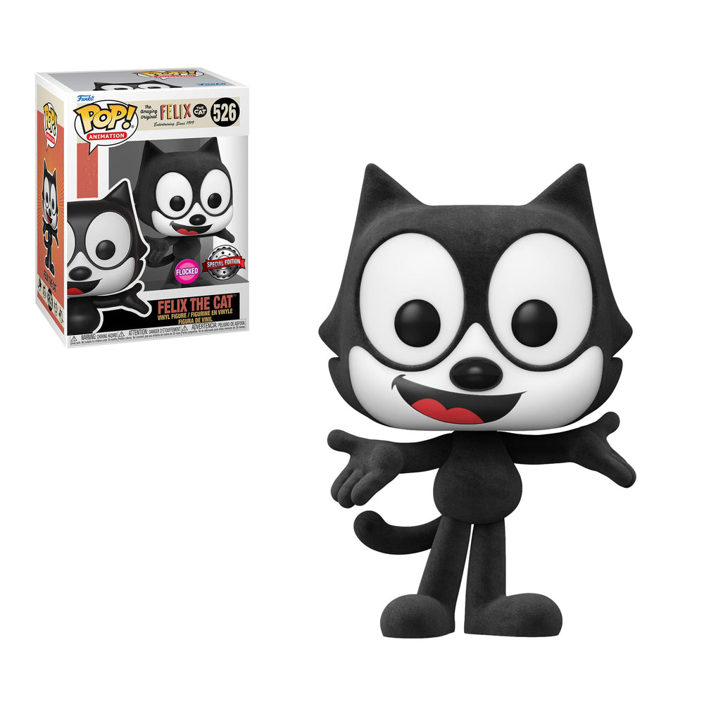 Funko Pop Felix the Cat flocked figure, front view, display and collection ready